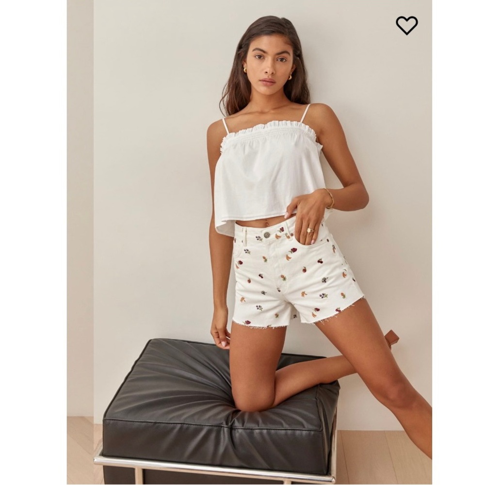 Reformation White Floral High Waist Shorts